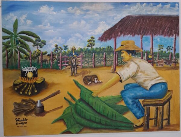 Cuadro decorativo campesino laborando.