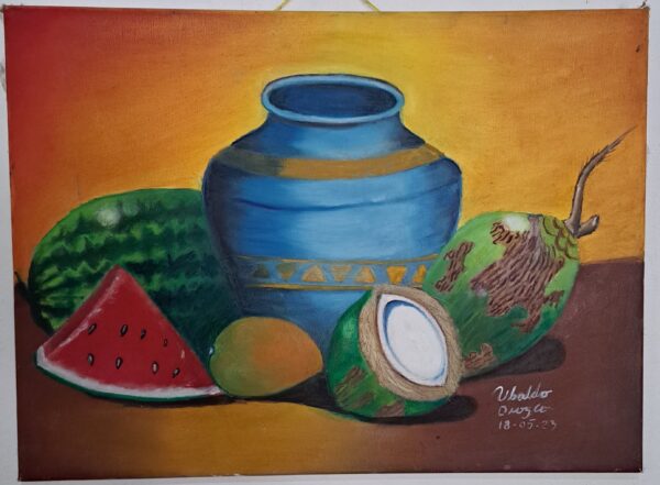 Cuadro decorativo jarrón y frutas